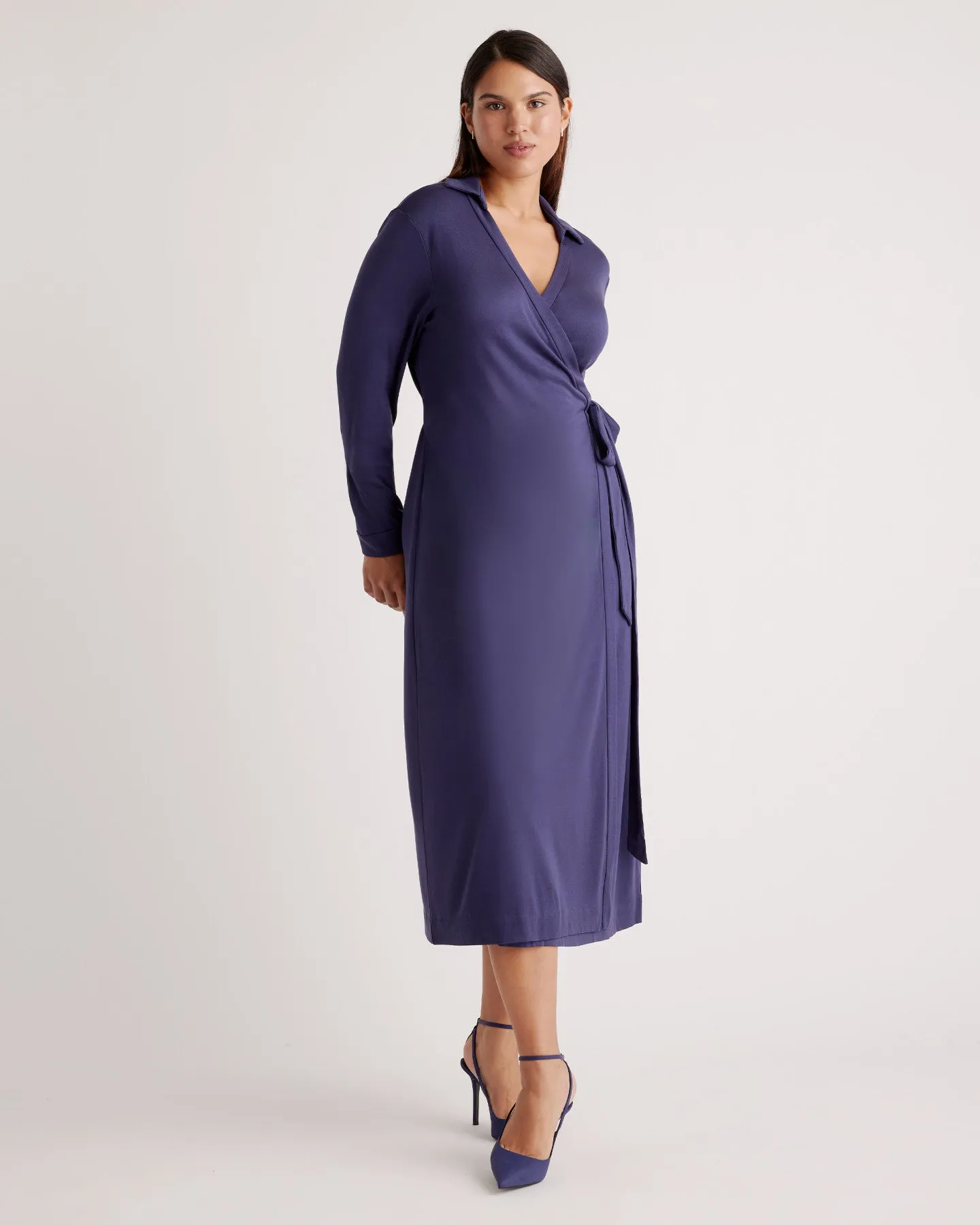 100% Silk Jersey Midi Wrap Dress