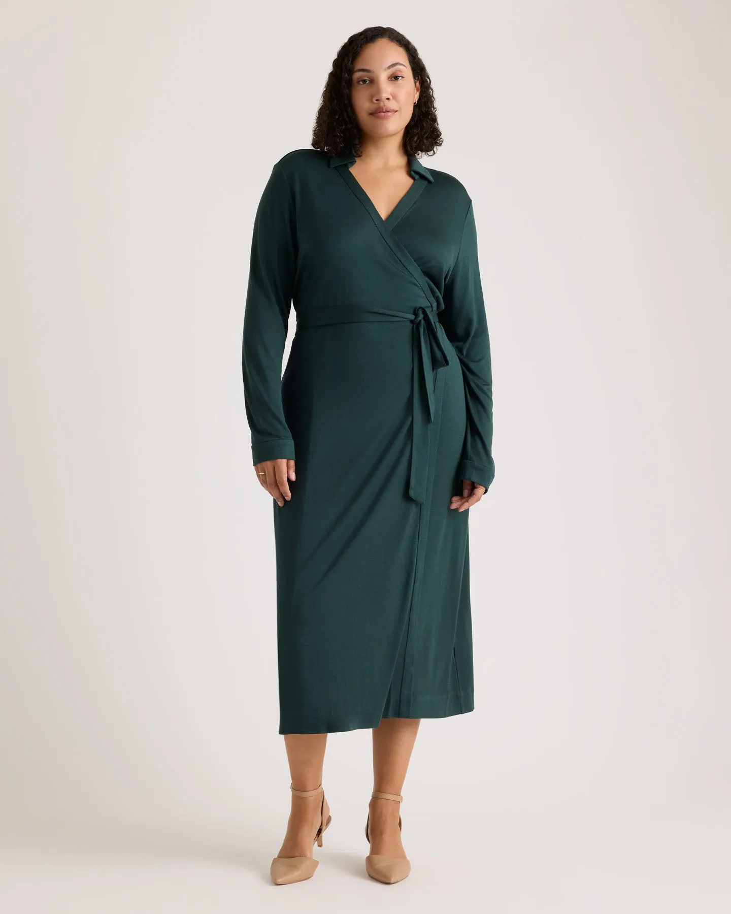 100% Silk Jersey Midi Wrap Dress