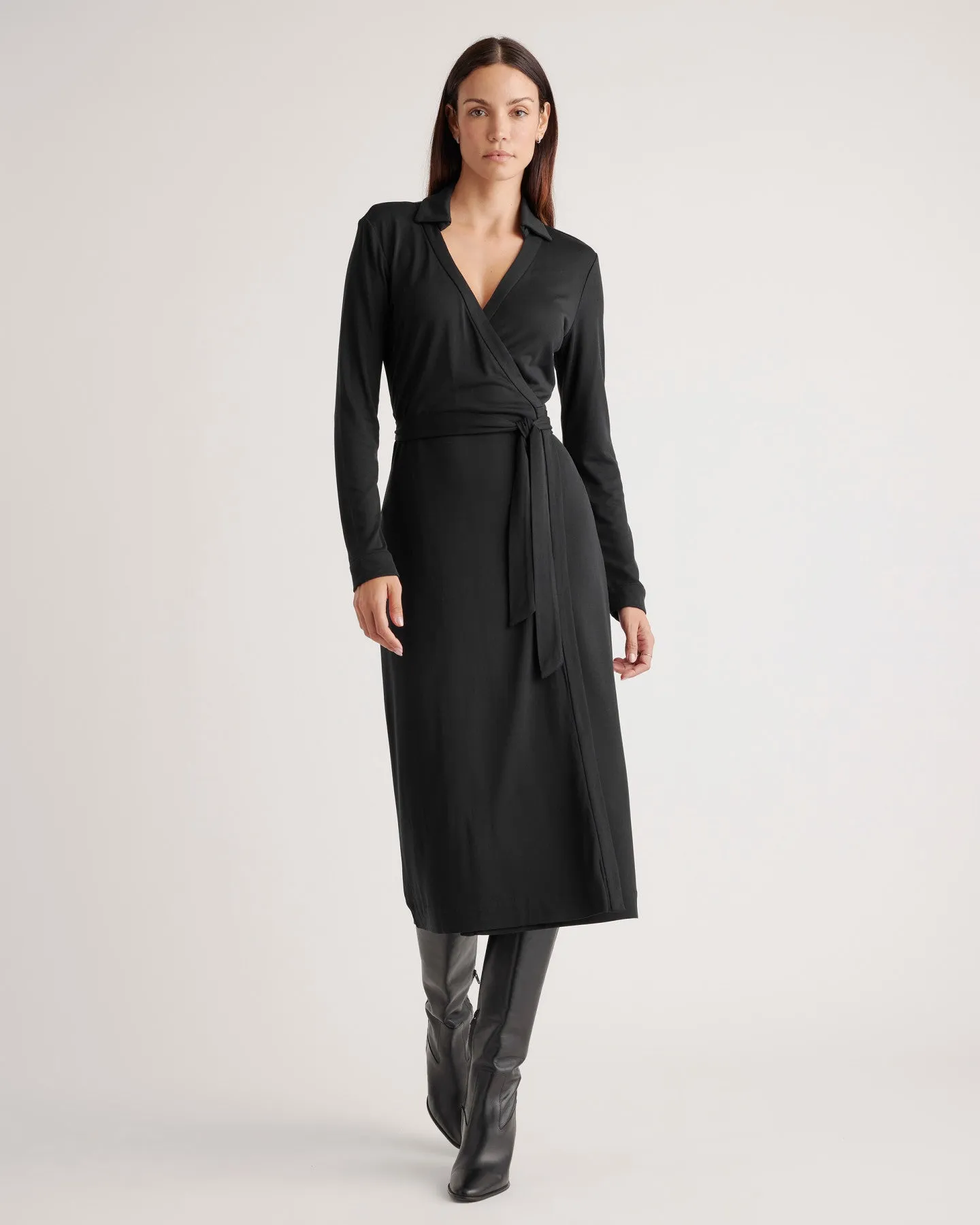 100% Silk Jersey Midi Wrap Dress