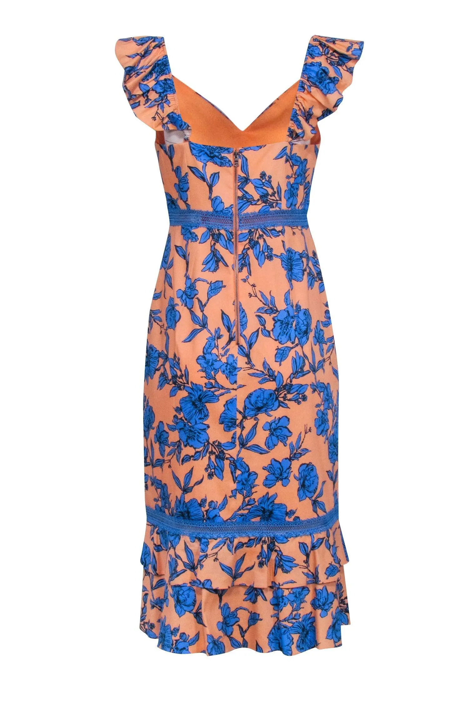 Alice & Olivia - Peach & Blue Floral Sleeveless Midi Dress Sz 10