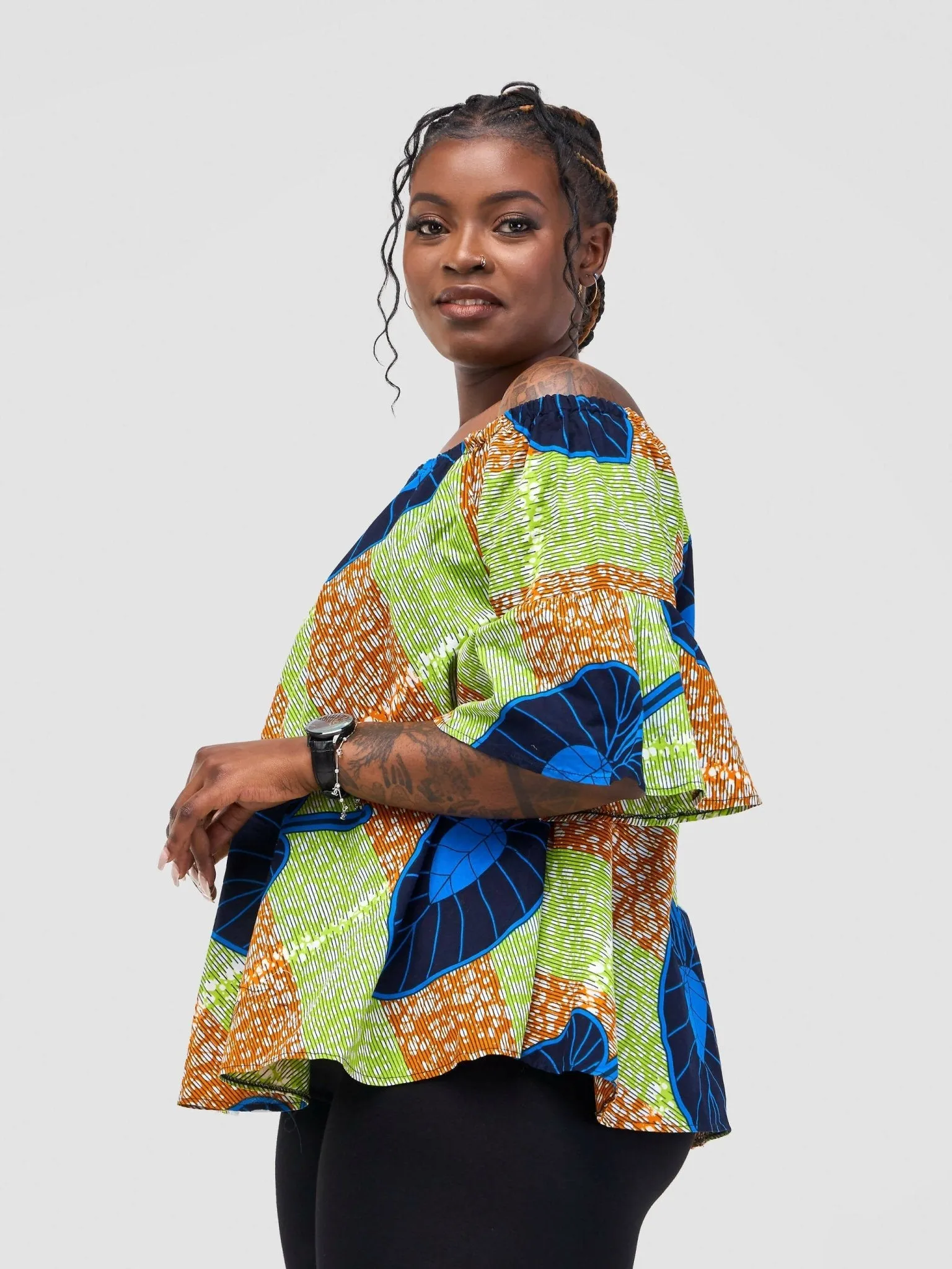 Ankara Top - Peplum Orange / Green / Blue