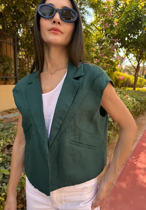 Asymmetric Cropped Vest- Green