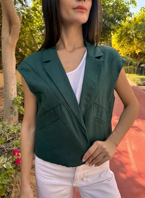Asymmetric Cropped Vest- Green