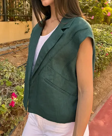 Asymmetric Cropped Vest- Green