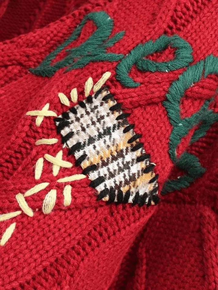 Back To School Sonicelife Oversized Embroidery Knit Cardigan
