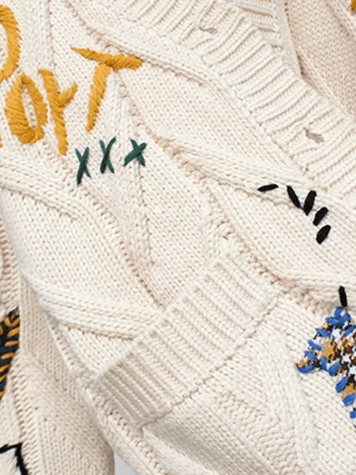Back To School Sonicelife Oversized Embroidery Knit Cardigan