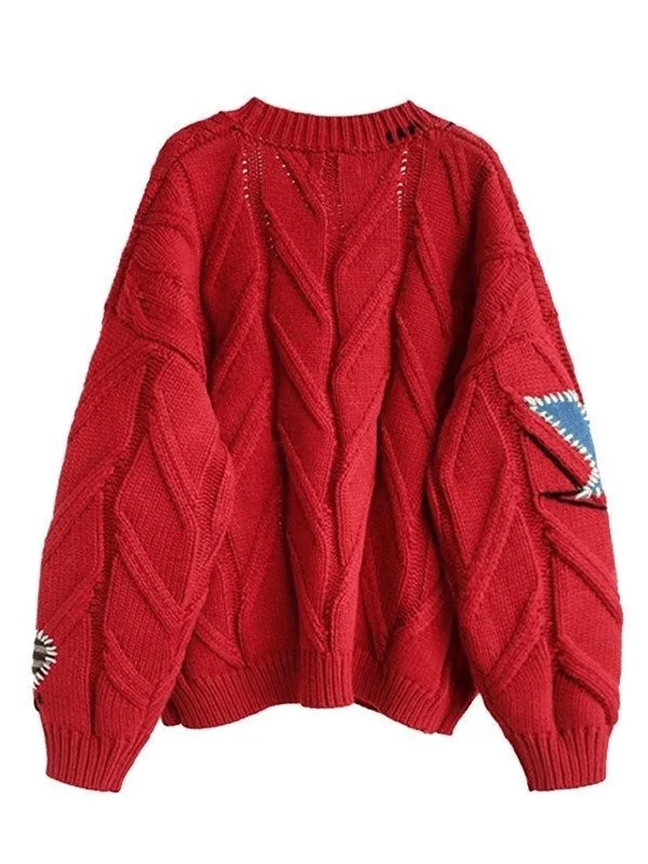 Back To School Sonicelife Oversized Embroidery Knit Cardigan