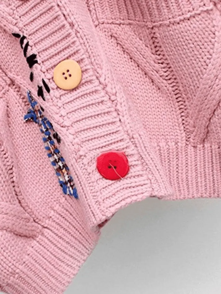 Back To School Sonicelife Oversized Embroidery Knit Cardigan