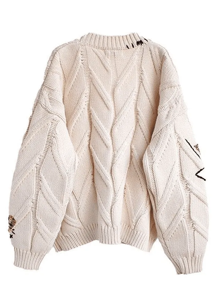 Back To School Sonicelife Oversized Embroidery Knit Cardigan