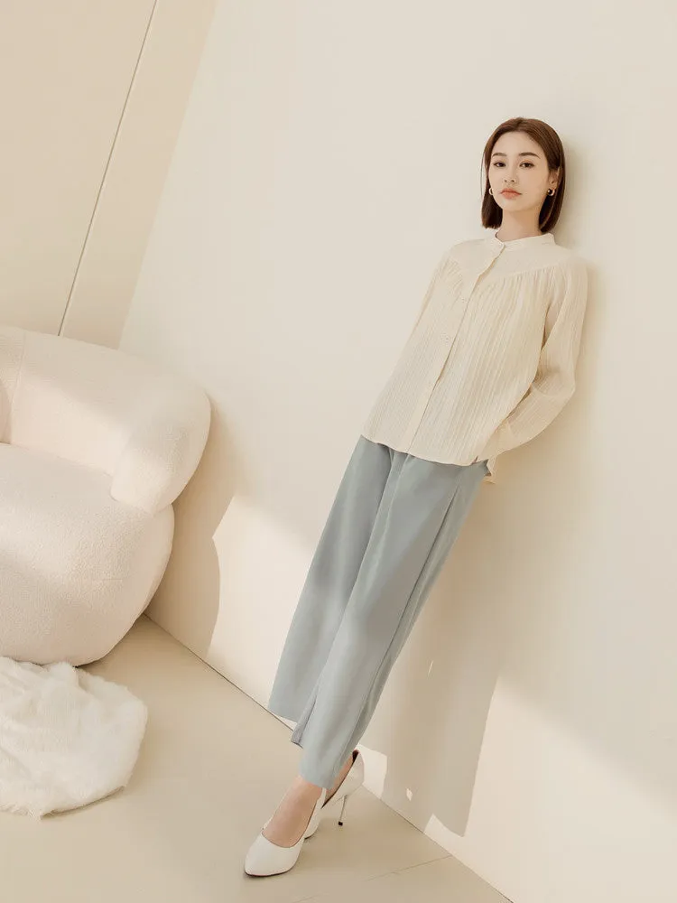 Basic Wrinkle Free Elastic Waist Long Culottes Wide Leg Pants