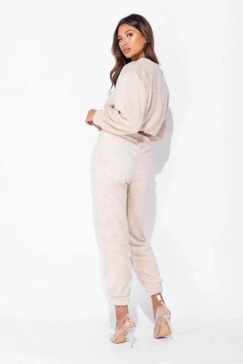 BEIGE TEDDY BORG CROPPED TOP