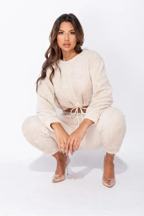 BEIGE TEDDY BORG CROPPED TOP