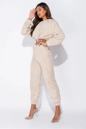 BEIGE TEDDY BORG CROPPED TOP