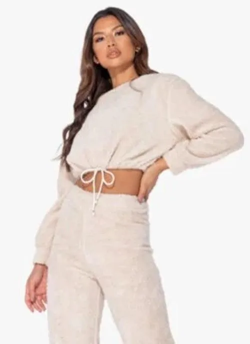 BEIGE TEDDY BORG CROPPED TOP