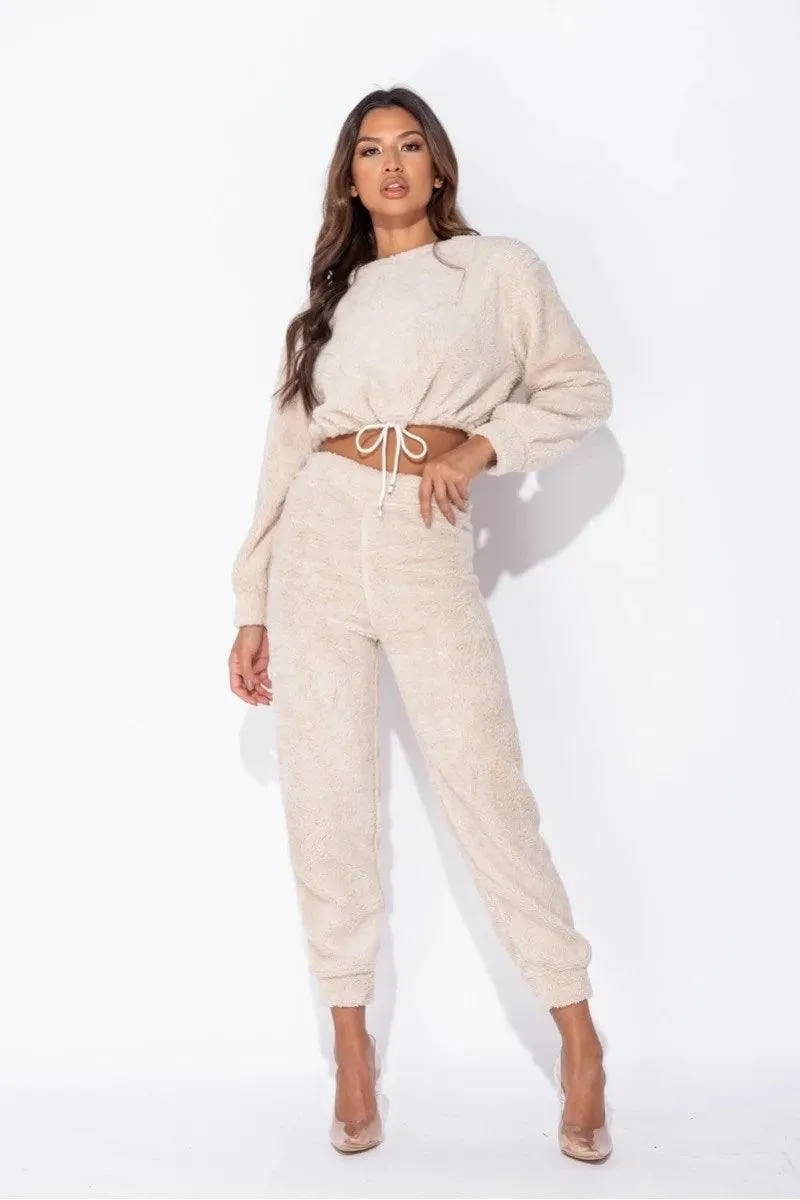 BEIGE TEDDY BORG CROPPED TOP