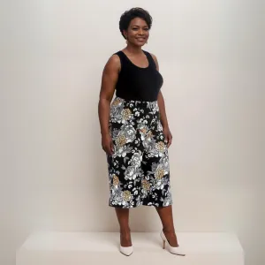 BLACK FLORAL 3/4 LENGTH ELASTIC WAIST CULOTTES