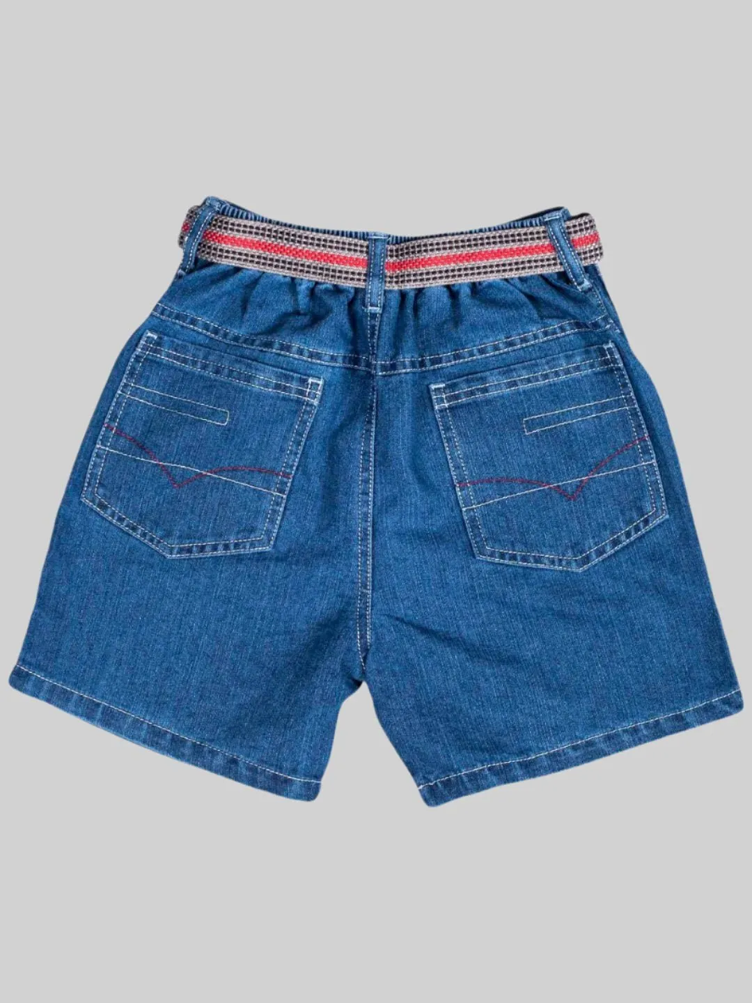 Boys' Denim Shorts with Embroidered Pockets and Striped Belt