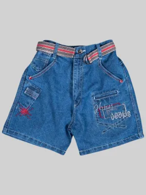 Boys' Denim Shorts with Embroidered Pockets and Striped Belt