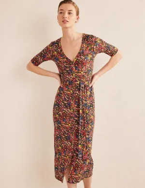 Button Front Jersey Midi Dress-Multi, Gardenia Petal