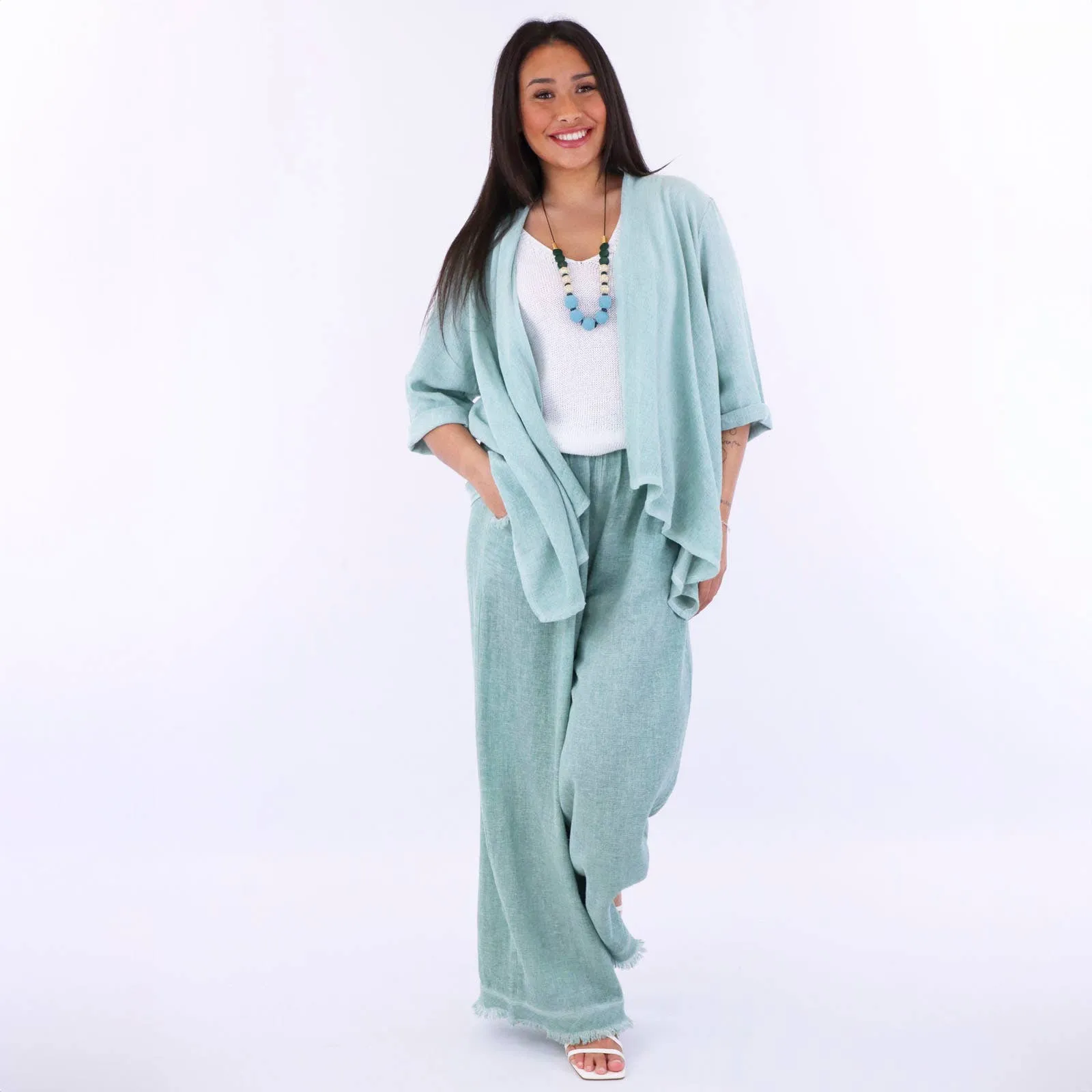 Cadenza Linen and Cotton Blend Trousers: One Size