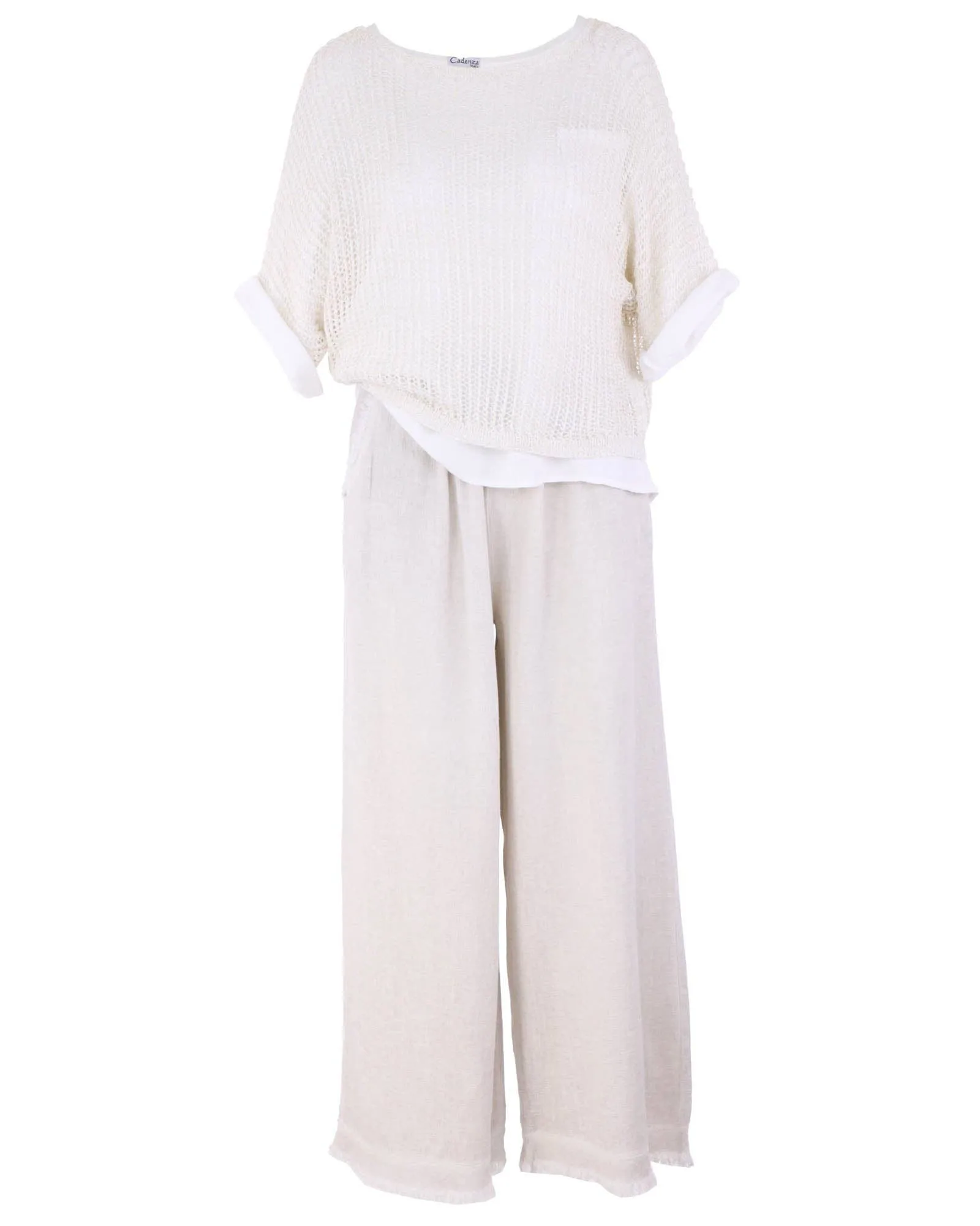 Cadenza Linen and Cotton Blend Trousers: One Size