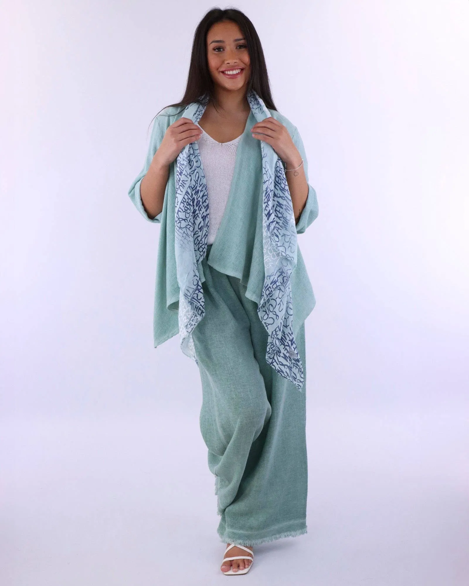 Cadenza Linen and Cotton Blend Trousers: One Size