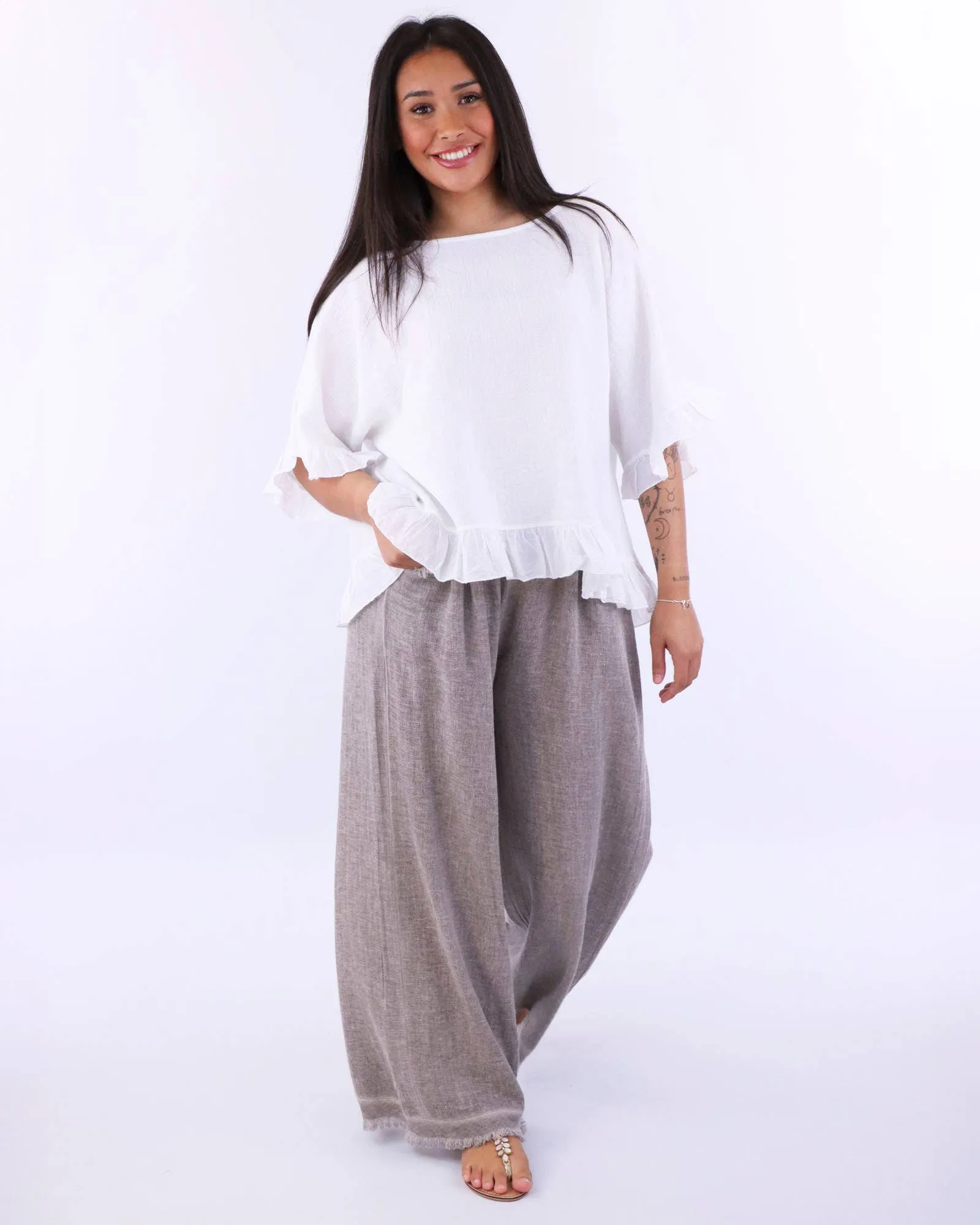 Cadenza Linen and Cotton Blend Trousers: One Size