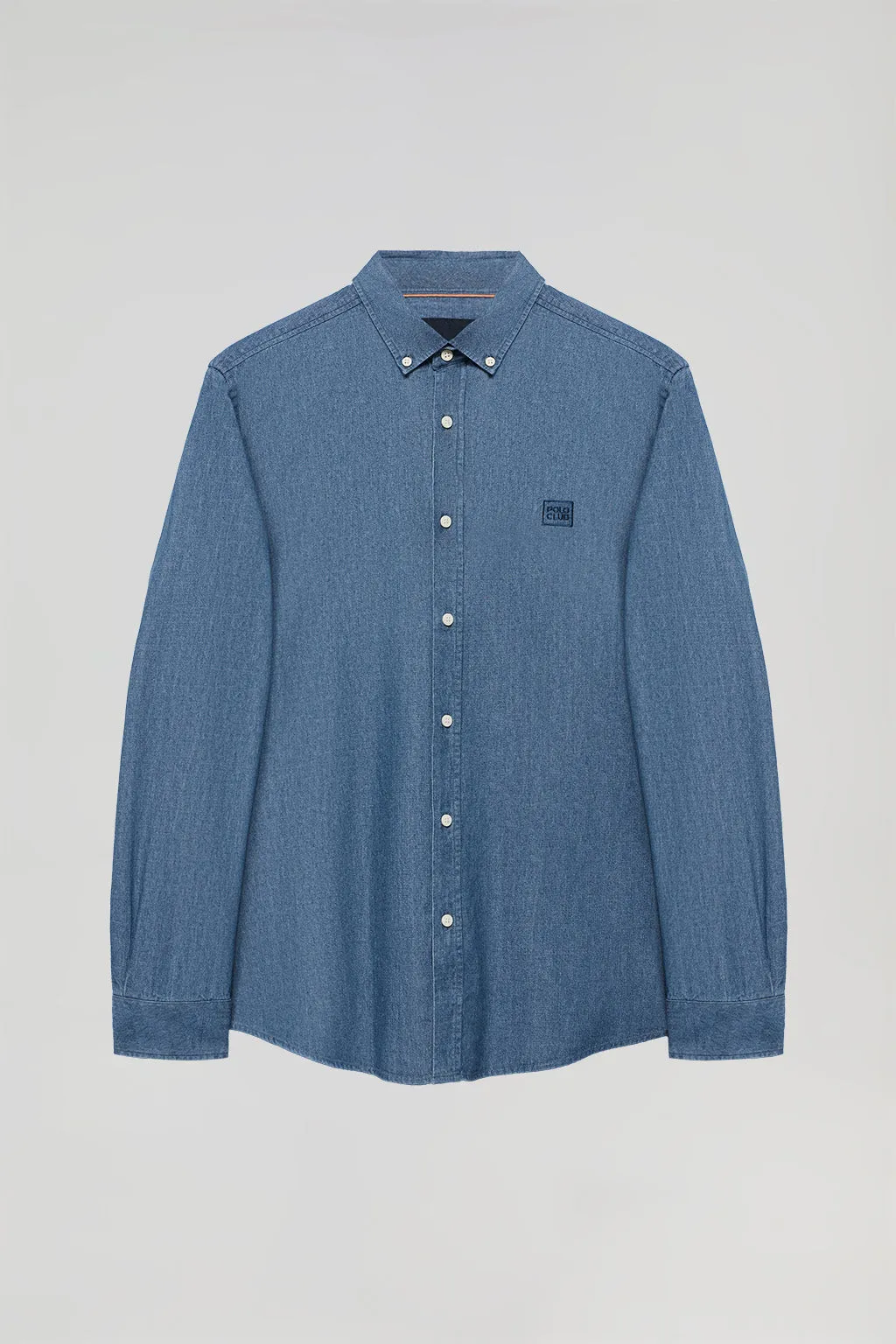 Camisa denim regular fit con logo bordado