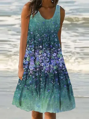 Casual Dress Shift Dress Sundress Midi Dress Yellow Wine Blue Sleeveless Floral Pocket Spring Summer U Neck Vacation  S M L XL XXL 3XL for Women