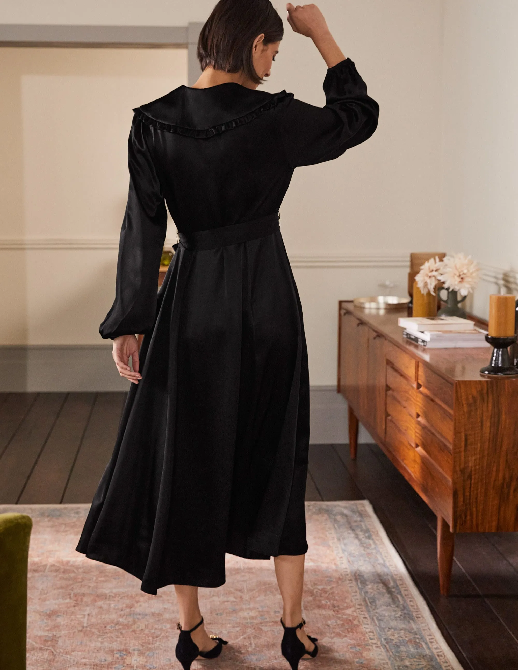 Collar Shirt Dress-Black