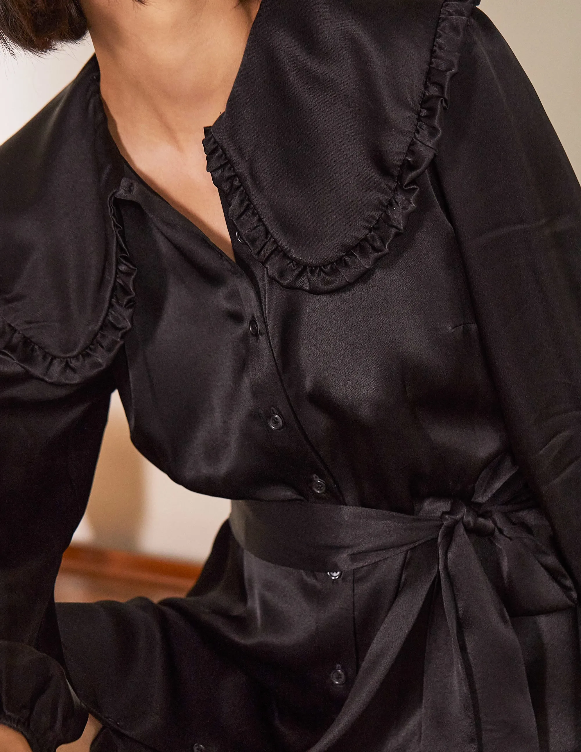 Collar Shirt Dress-Black