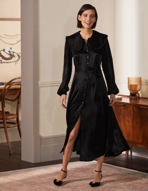 Collar Shirt Dress-Black