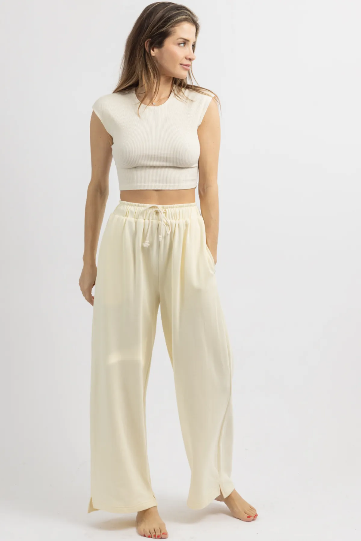 CREAM CORA WIDE-LEG LOUNGE PANT