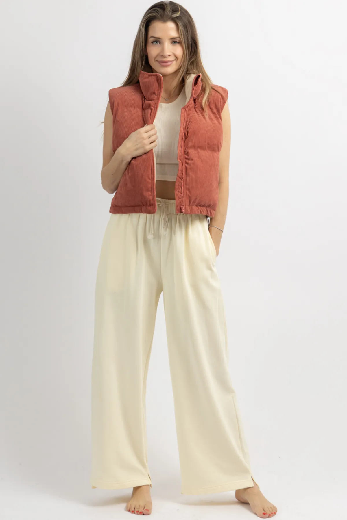 CREAM CORA WIDE-LEG LOUNGE PANT
