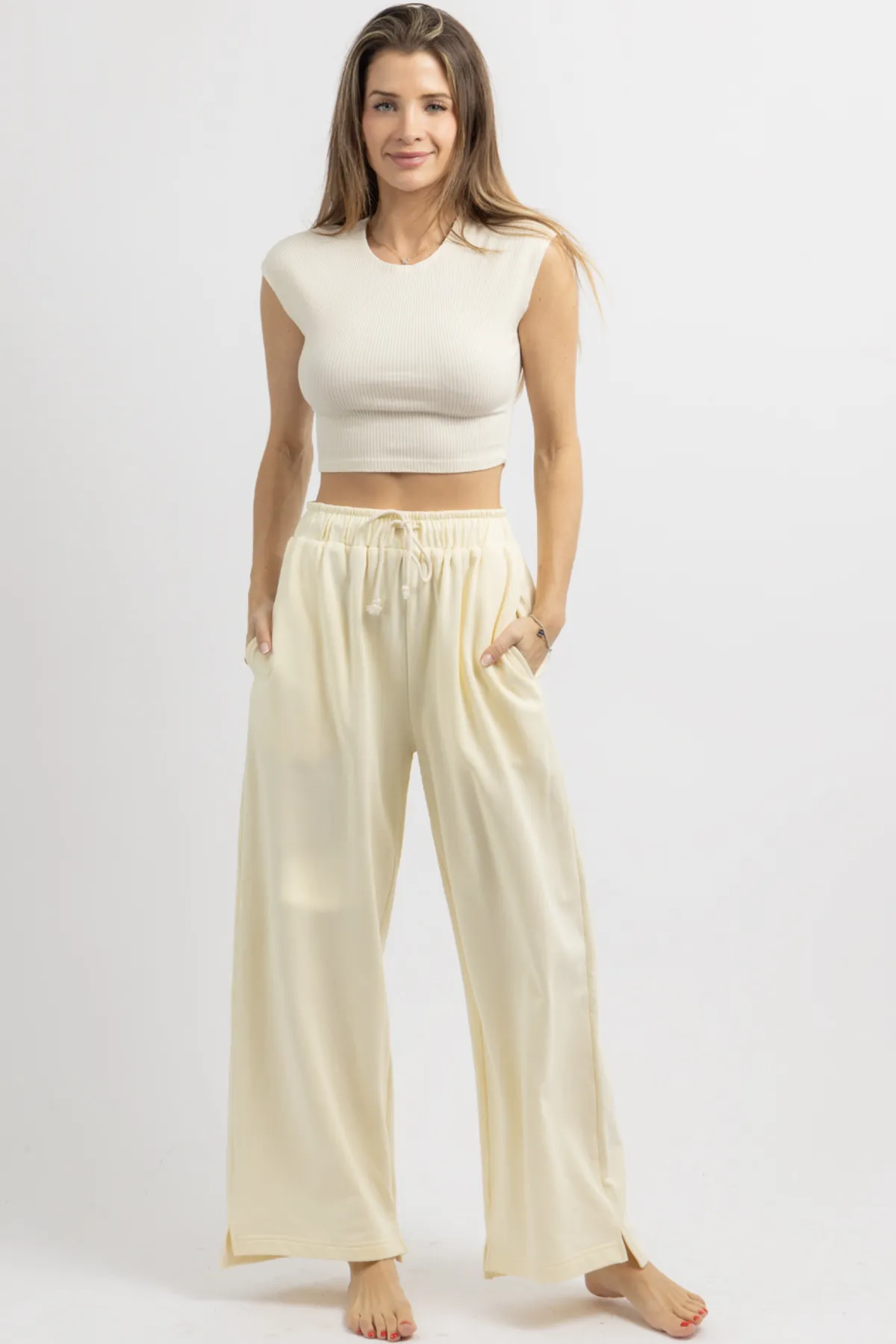CREAM CORA WIDE-LEG LOUNGE PANT