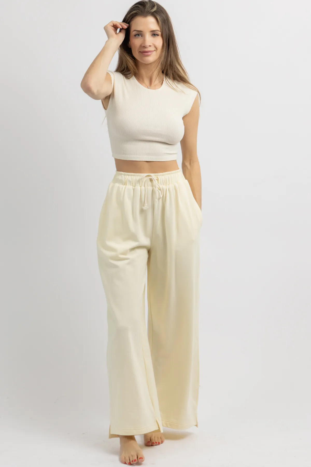 CREAM CORA WIDE-LEG LOUNGE PANT
