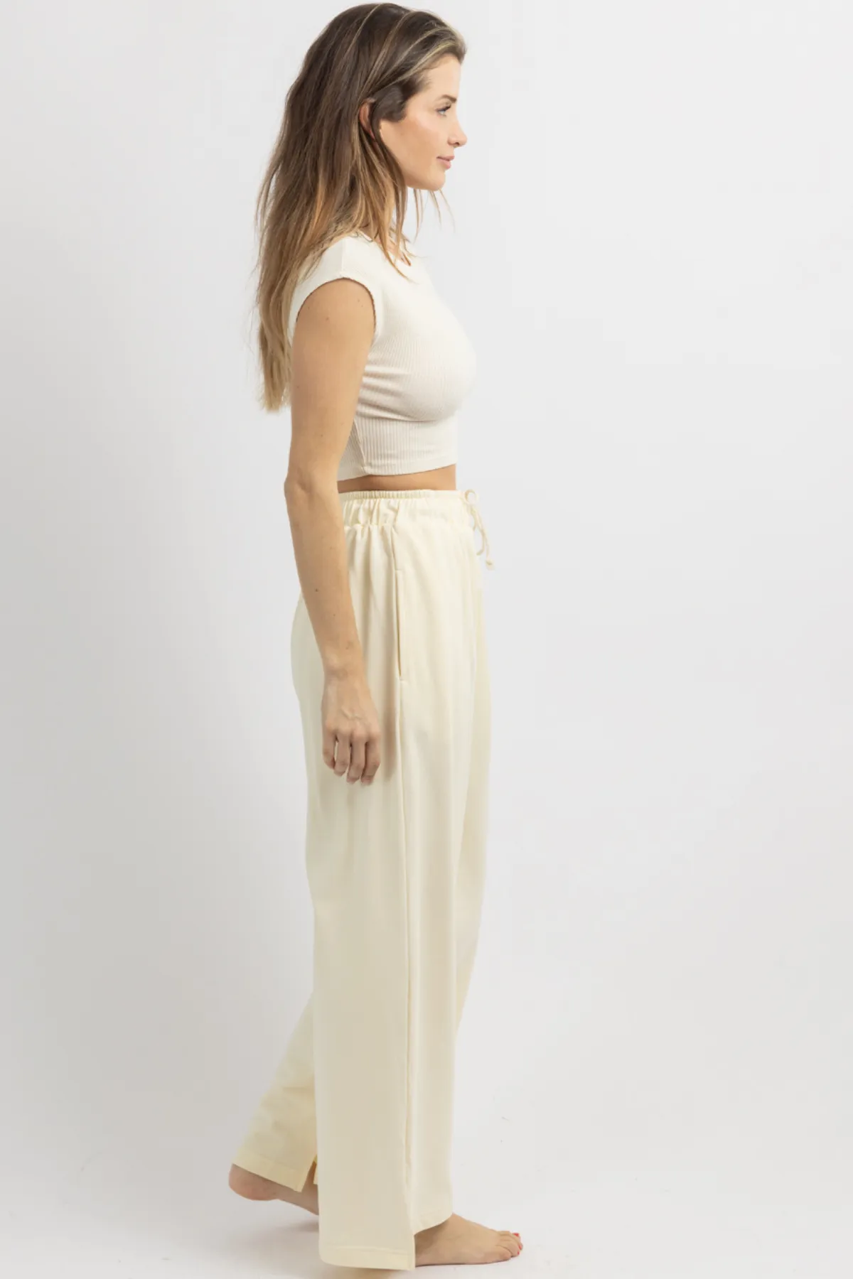 CREAM CORA WIDE-LEG LOUNGE PANT