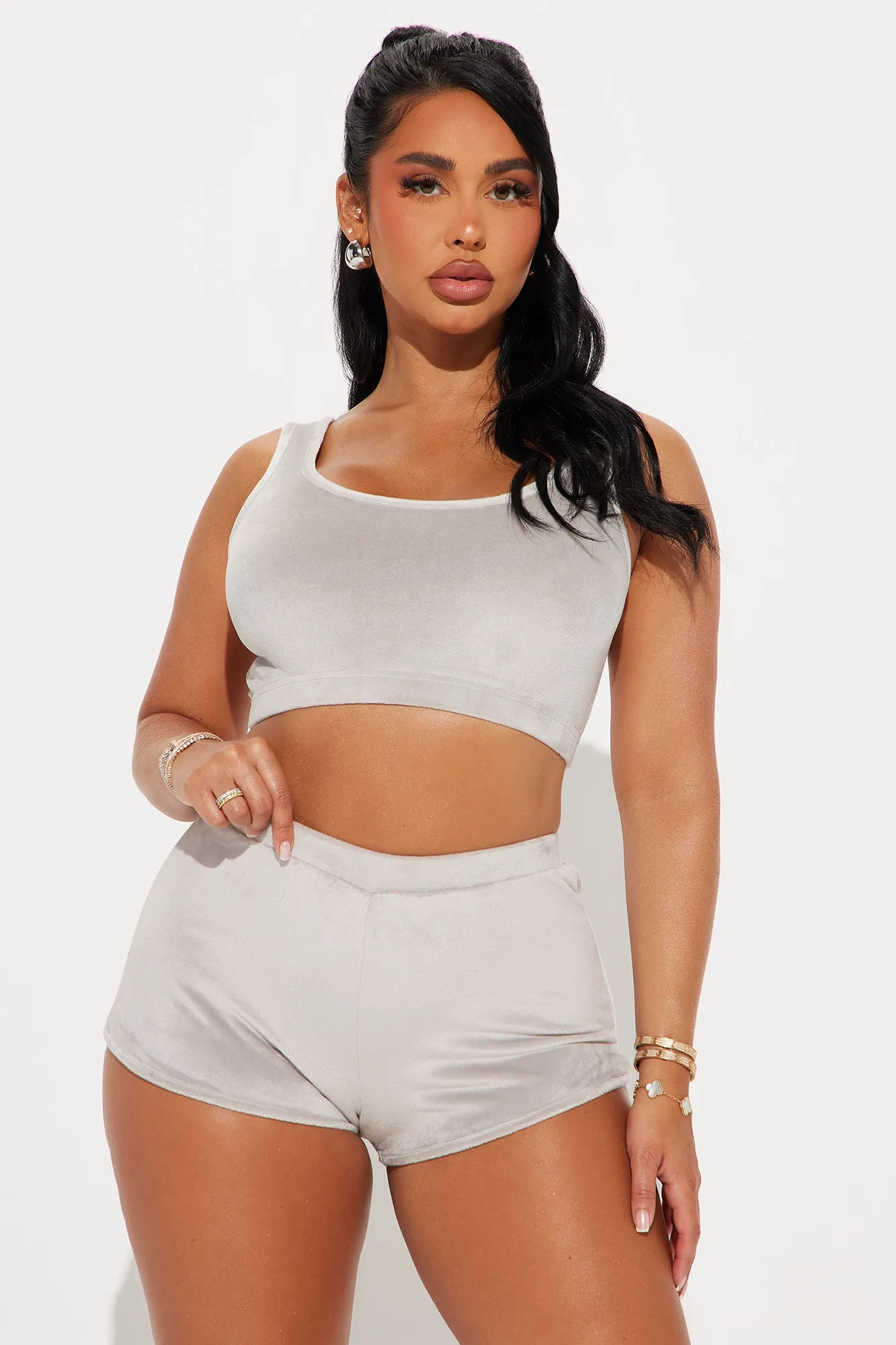 Cuddle With Me II Velour PJ Short Set - Charcoal