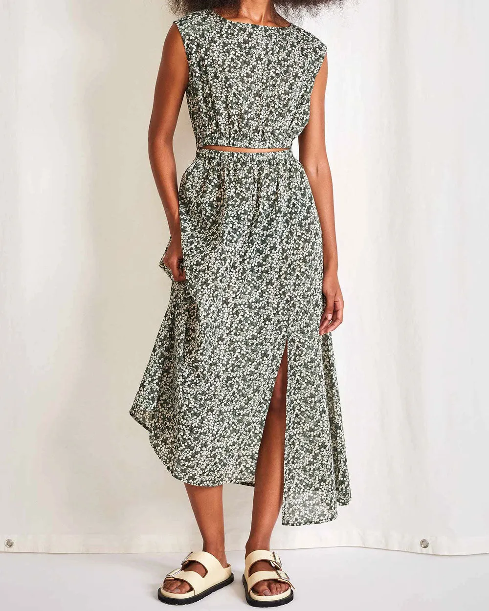Deep Sage Floral Marietta Midi Dress