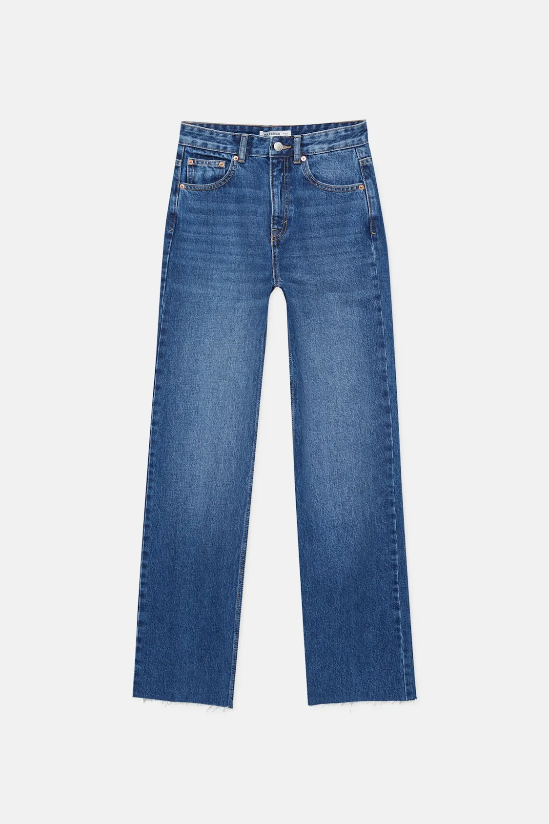 Denim Blue Straight Leg High Waist Jeans