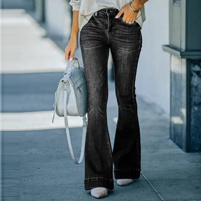 DressBetty - Flare Jeans Pants Women Vintage Denim Ladies Jeans Women High Waist Fashion Stretch Pocket Trousers Plus Size Wide Leg Jeans