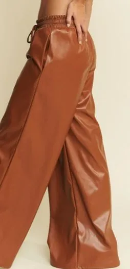 Faux Leather Cognac Pants