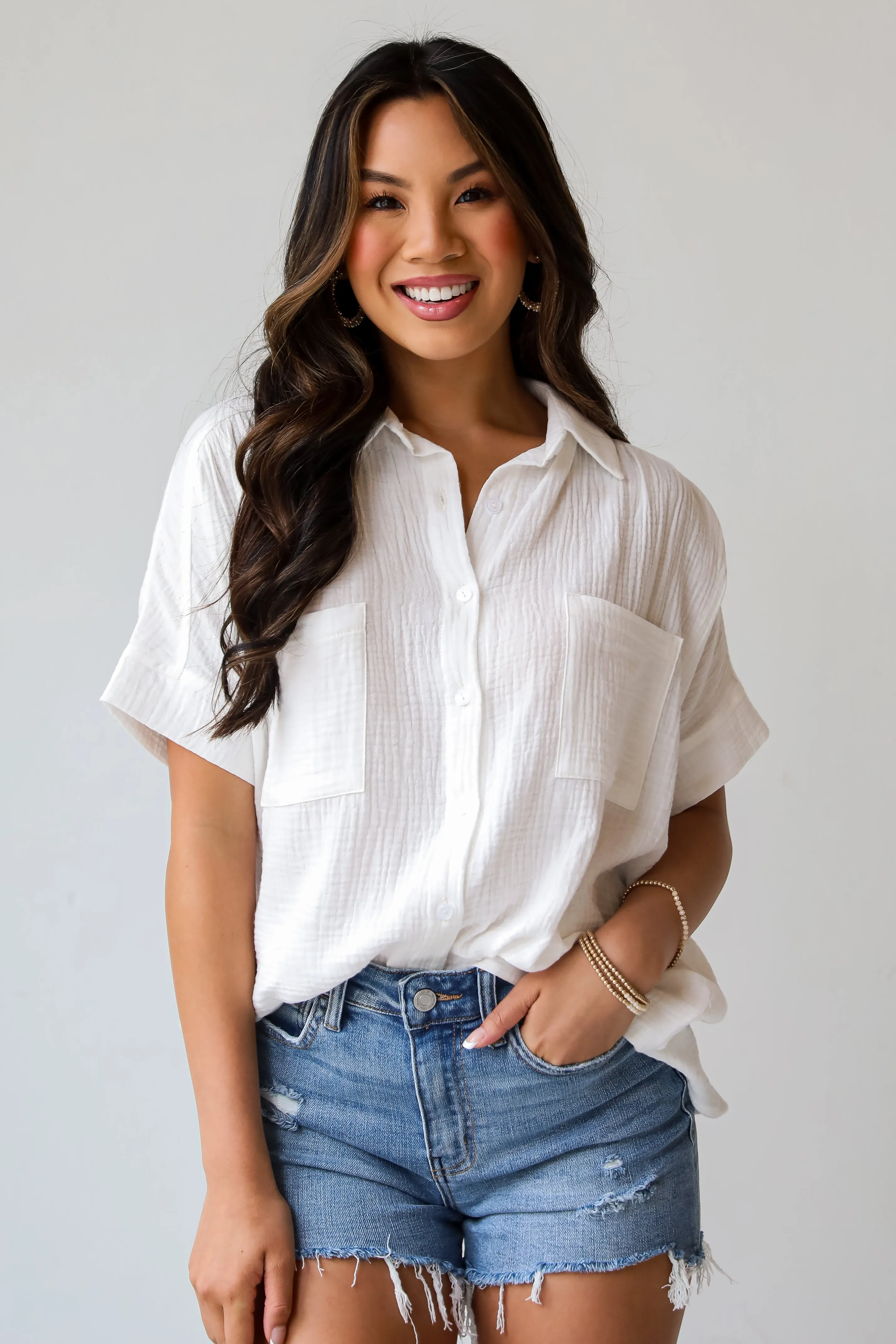 FINAL SALE - Sun-Drenched Sweetie Ivory Linen Blouse