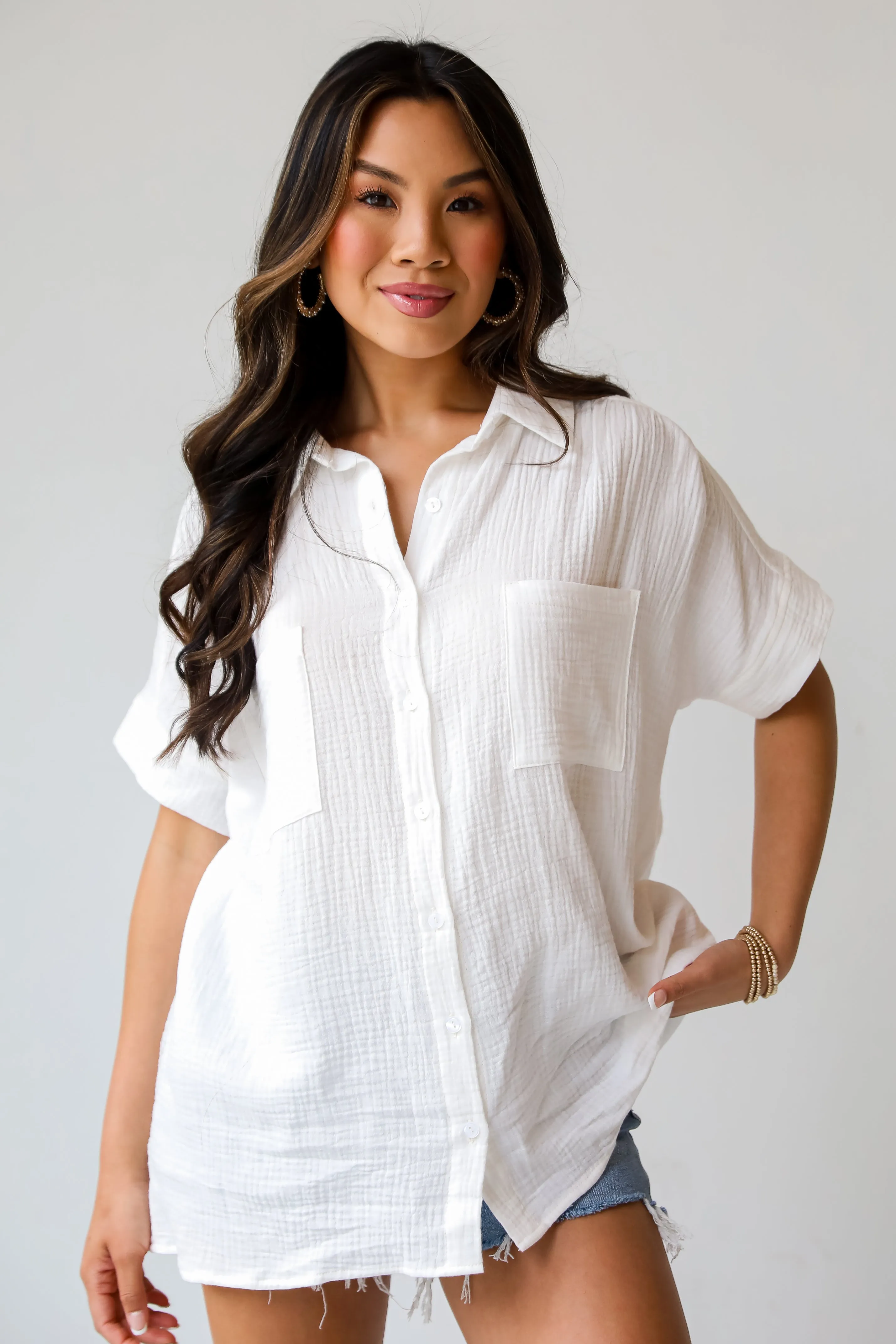 FINAL SALE - Sun-Drenched Sweetie Ivory Linen Blouse