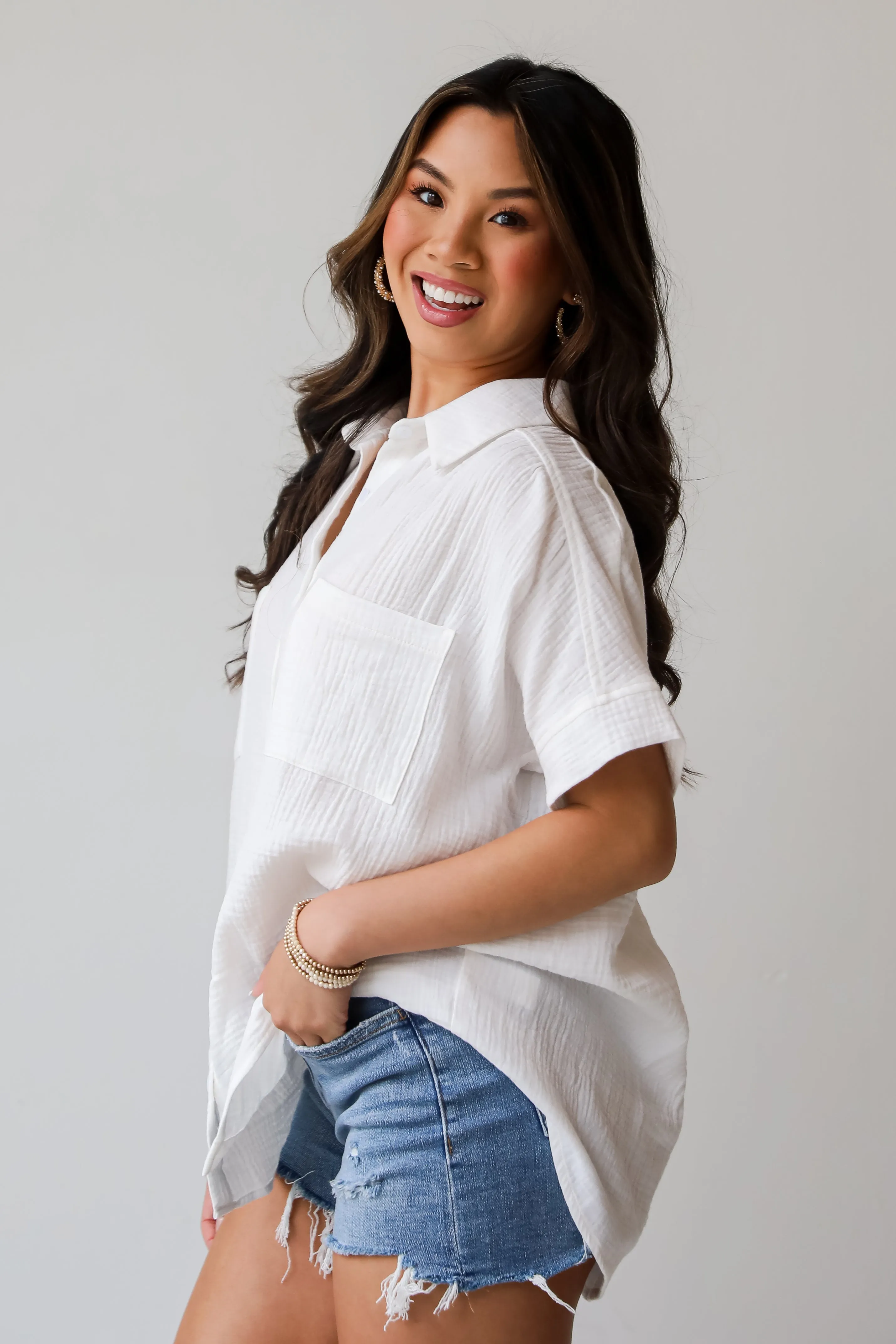 FINAL SALE - Sun-Drenched Sweetie Ivory Linen Blouse