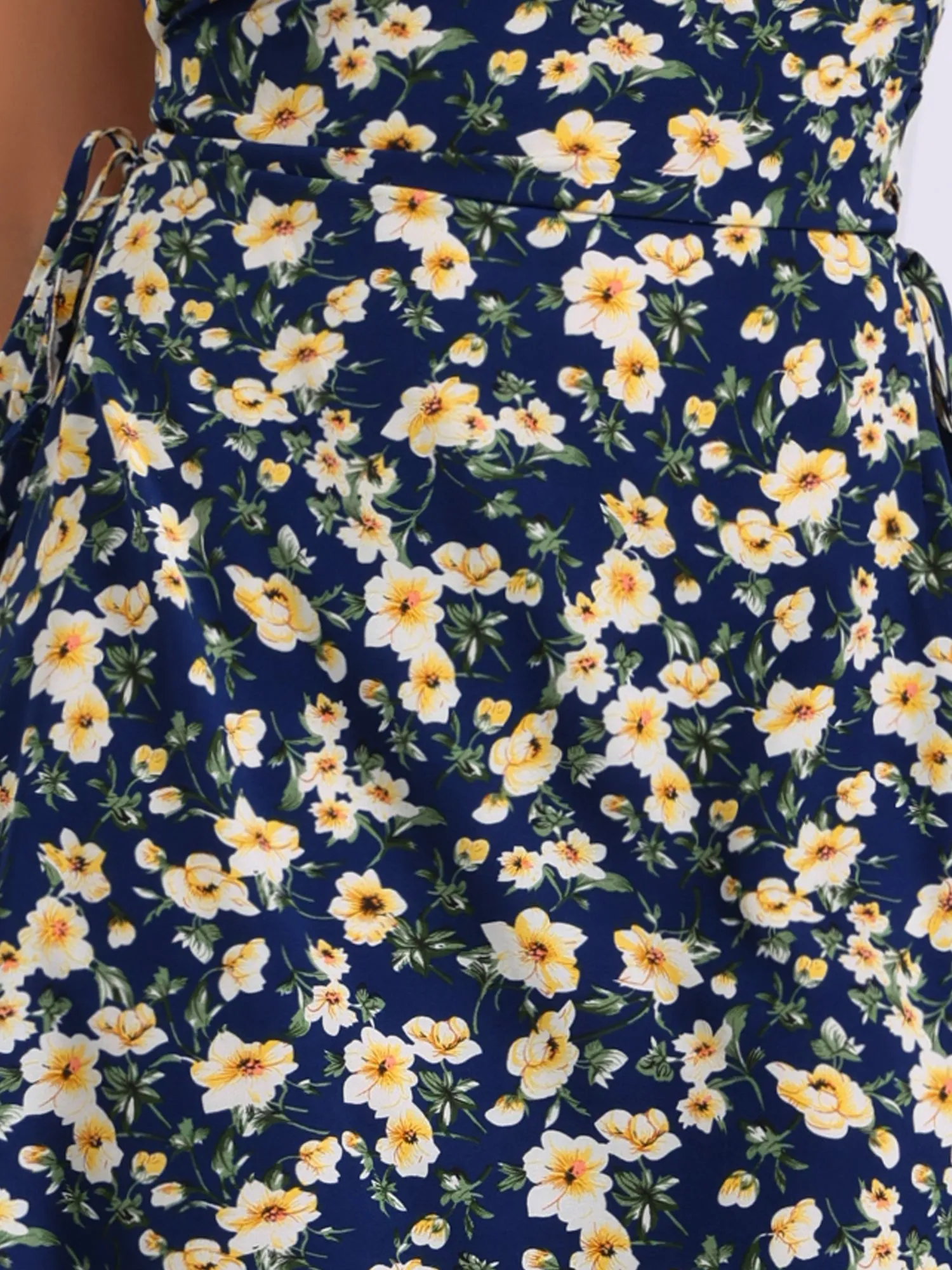 Floral Cherry Print Lace-up Square Neck Ruffle Midi Dress Sundress