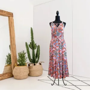 Floral Leaf Ruffle Hem Dress