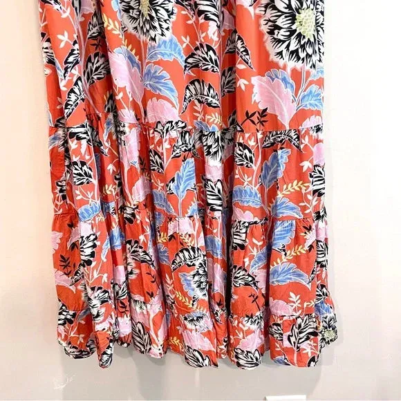 Floral Leaf Ruffle Hem Dress