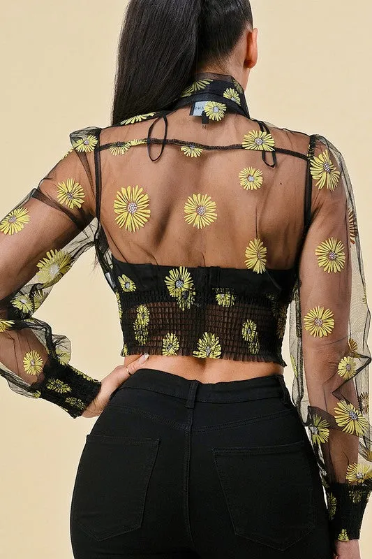 Floral Long Sleeve Sheer Top
