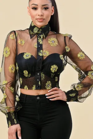 Floral Long Sleeve Sheer Top